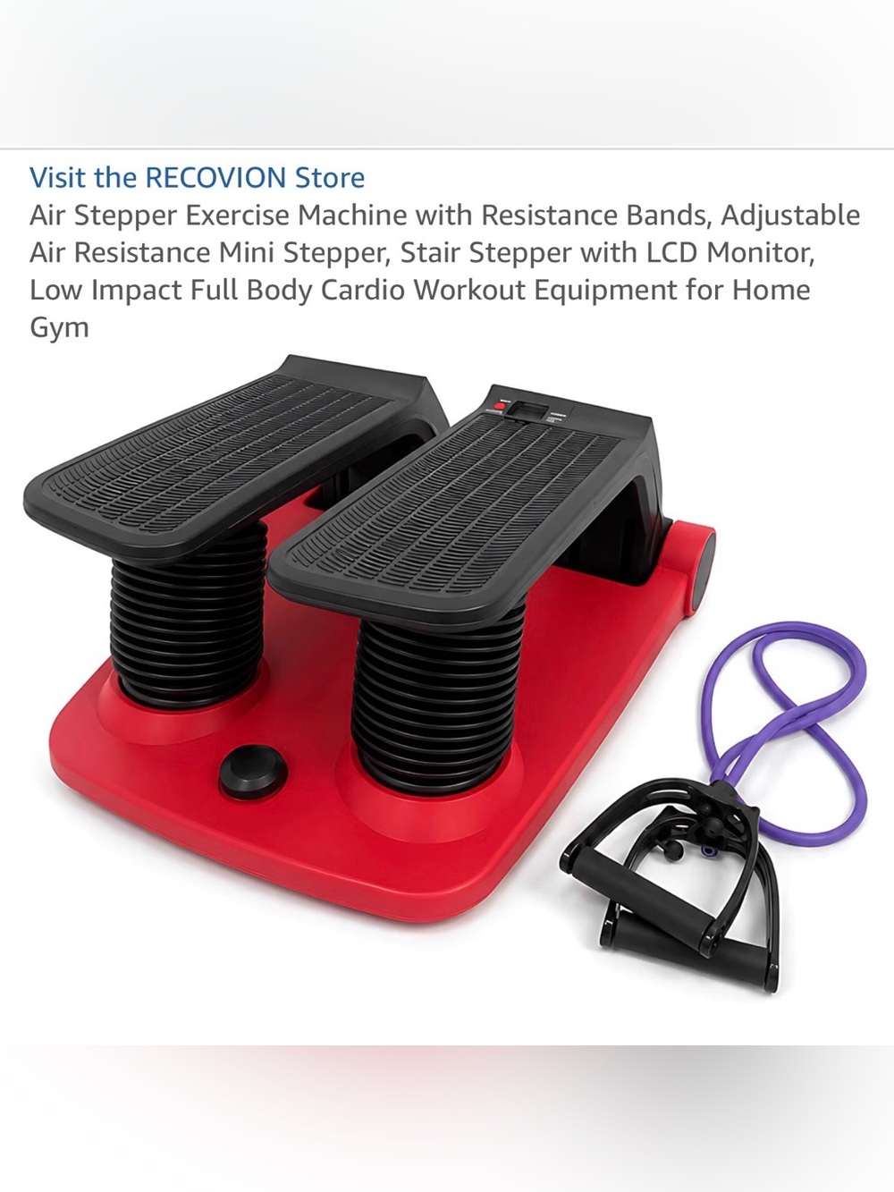 Red Mini Stepper with Resistance Bands - Compact Cardio Stepper